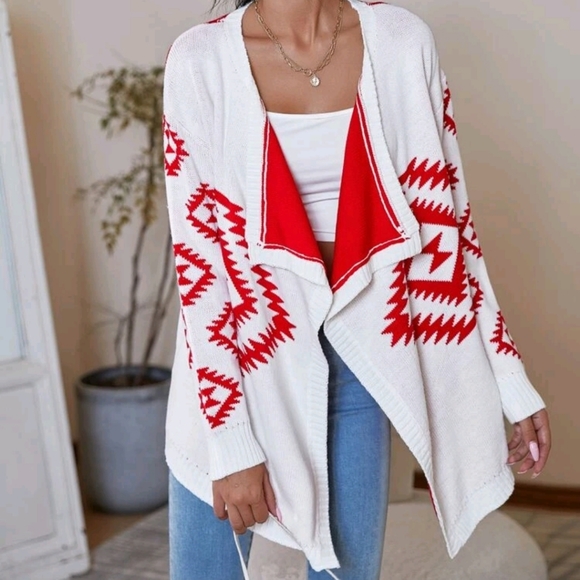 Argyle Pattern Waterfall Neck Cardigan - Picture 1 of 6